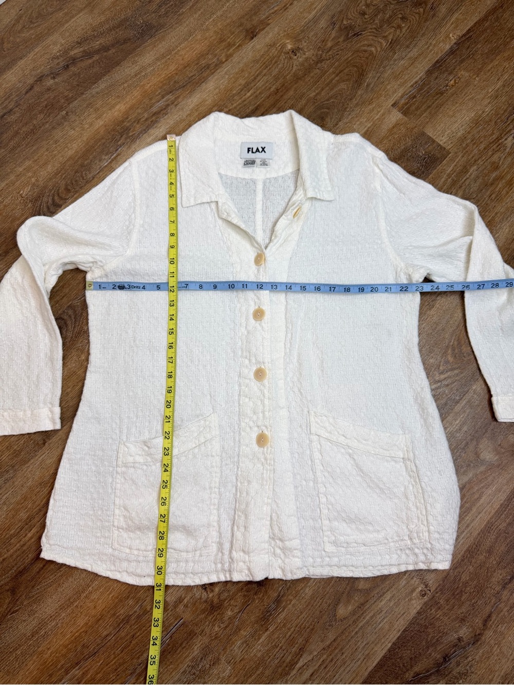 Flax white Button-Front Textured Front Pockets Shirt Jacket,  Size Large